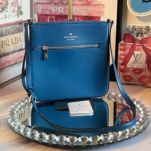 Kate Spade Sadie North South Sapphire Blue Leather crossbody bag